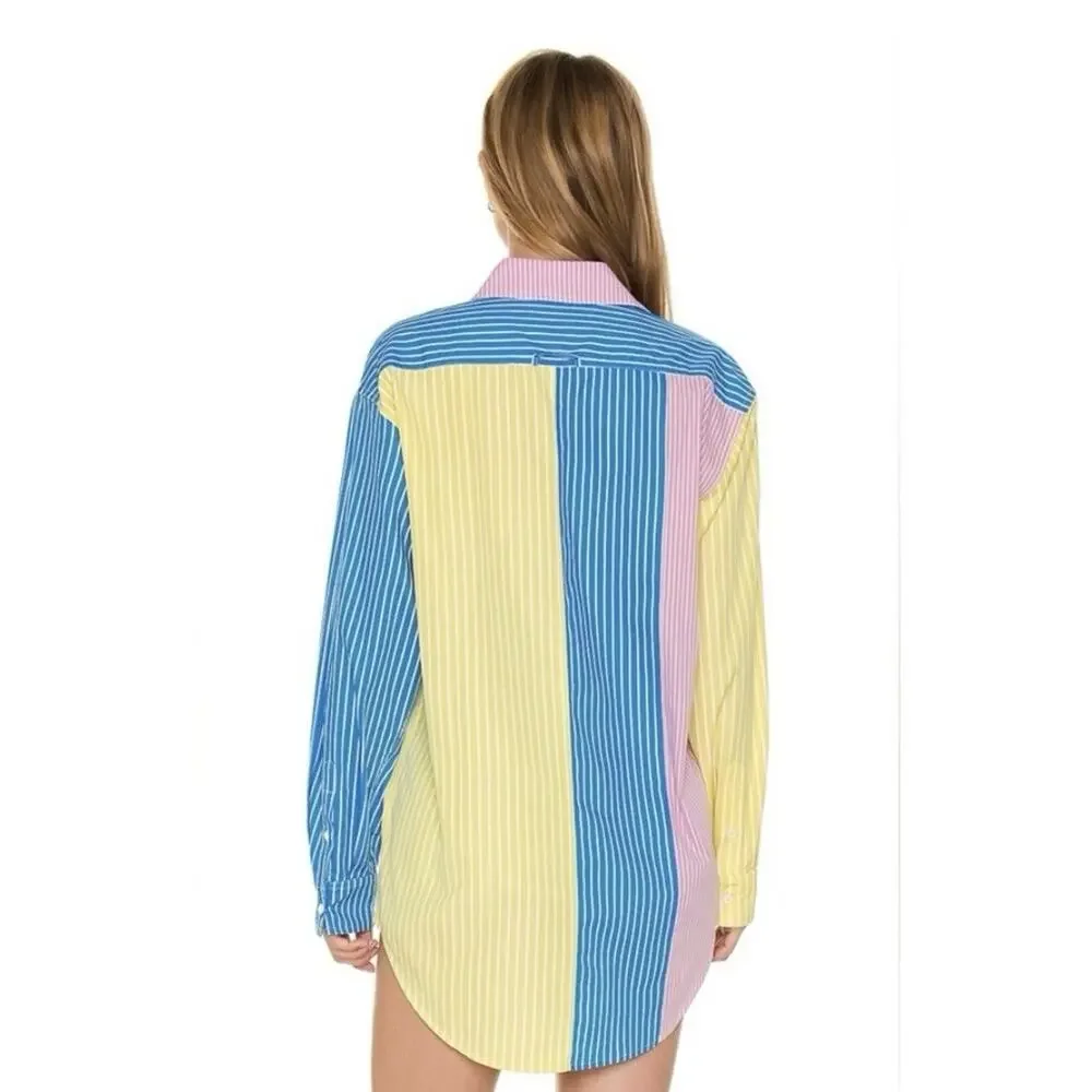 Solid & Striped Oxford Tunic Shirt Coverup XS Colorblock Stripe Beach Resort - Picture 2 of 16